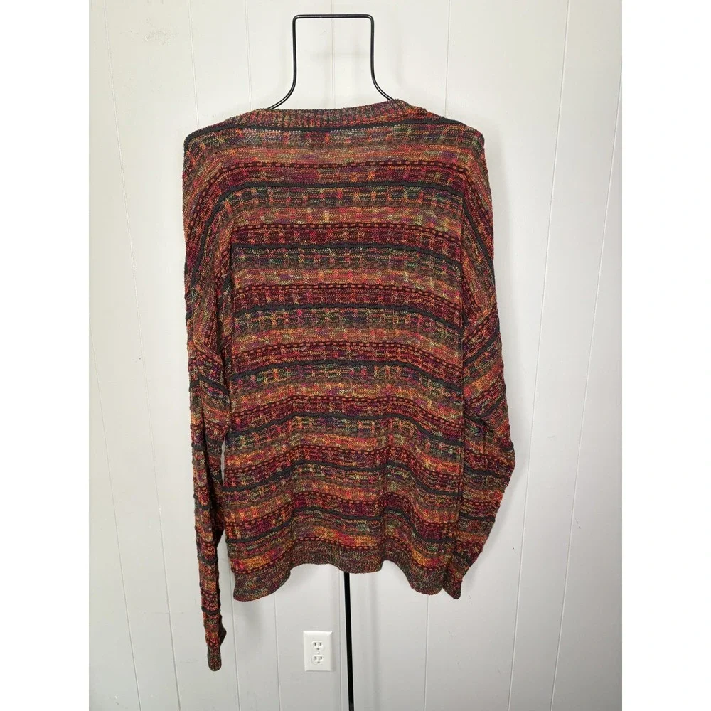 Vintage Tony Lambert Women's Sz L Knit Sweater Colorful Geometric 80s 90s Orange - Picture 7 of 9